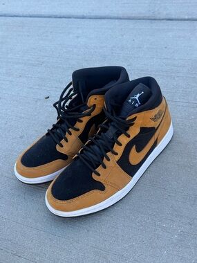 Nike Air Jordan 1 Mid Black and Tan Men's Sneakers